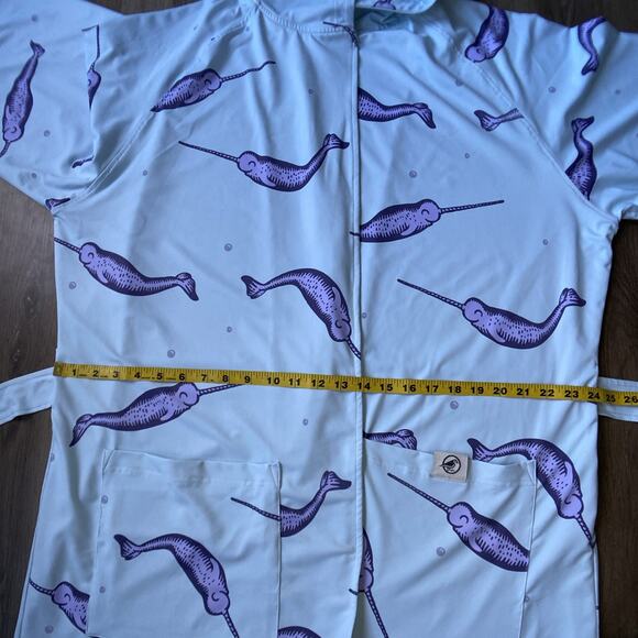 Plover Anywear Robe Unisex One Size Fits Most Blue Narwhal Print Pocket Nautical - Picture 12 of 16